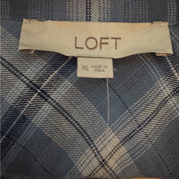 LOFT Blue/gray Lightweight Flannel Oversized Button-down Tunic, Sz XL, NWT - Picture 4 of 6